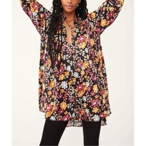 Free People Daisy Jane Dress Boho Floral Mini Tunic Dress. EUC. Size L